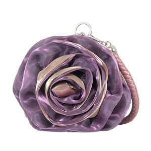 Purple Satine Rose Flower Clutch Handbag with Removeable Strap